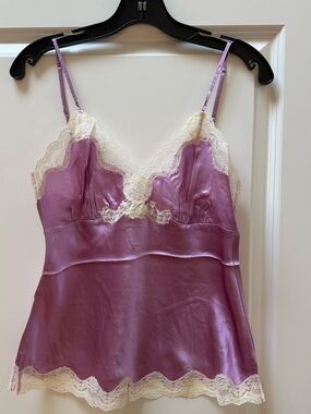Gold Hawk 100% Silk Camisole – Orchid Bloom with Ivory Lace